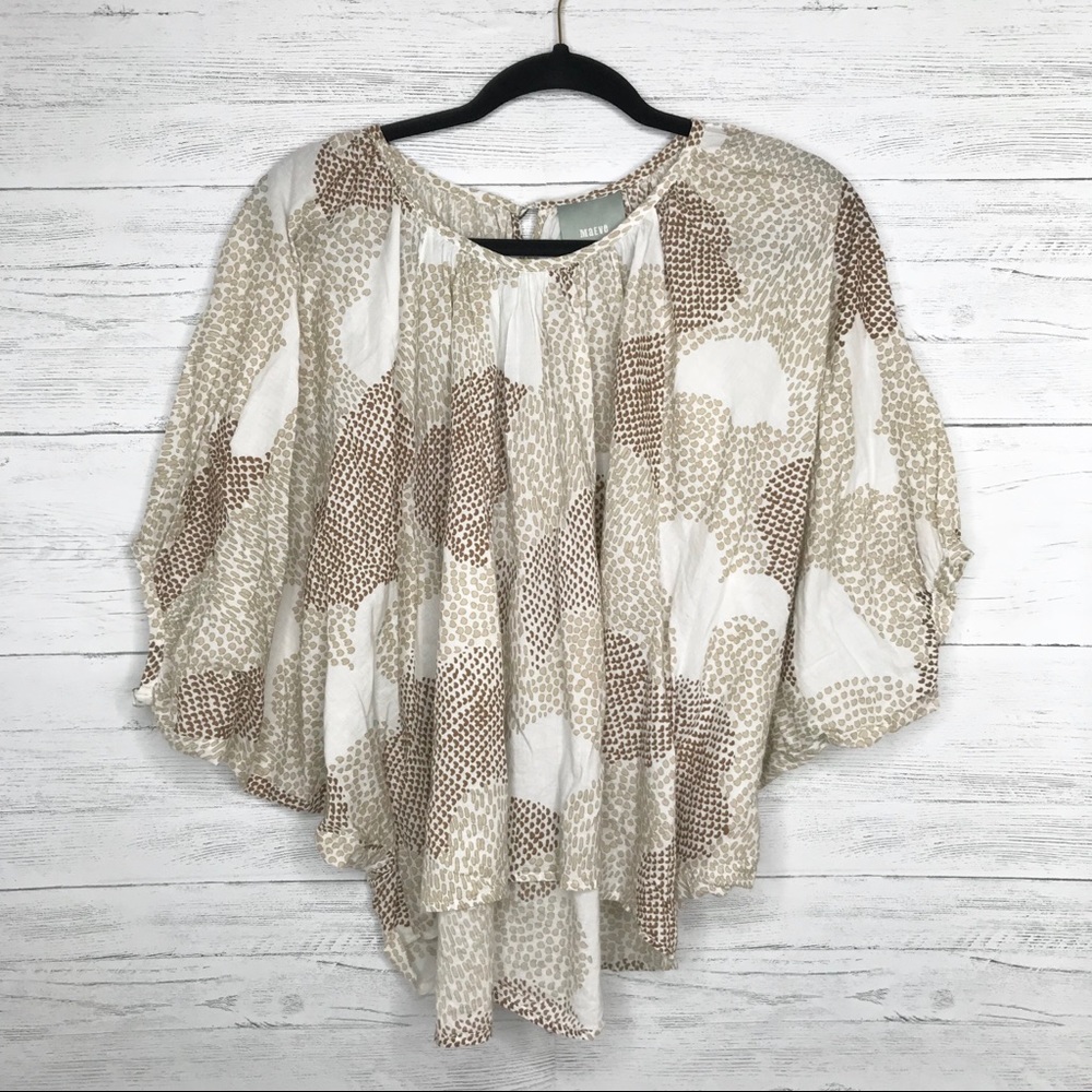 Maeve Brown White Couers Heart Print Batwing Top